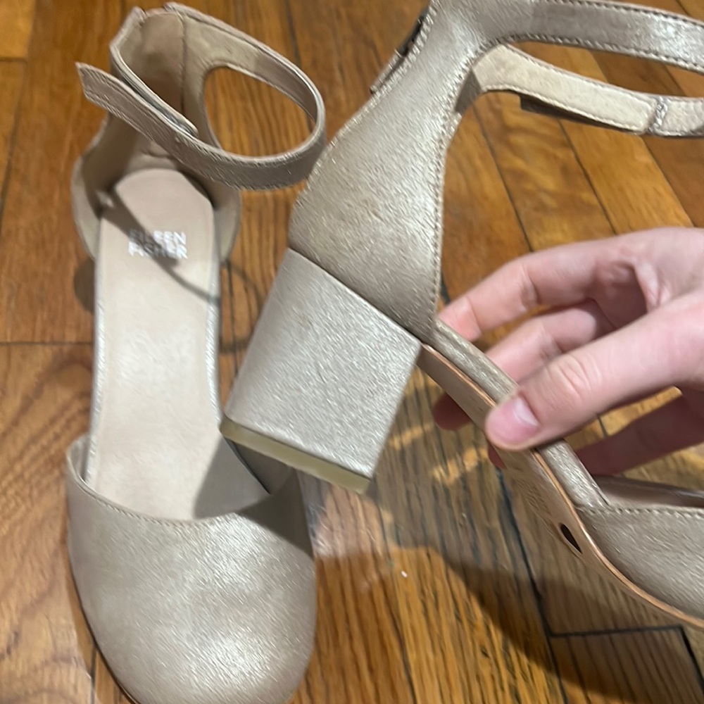 Eileen Fisher Indi Pump Platinum Size 7 Leather Block Heel Ankle Strap - Picture 6 of 10